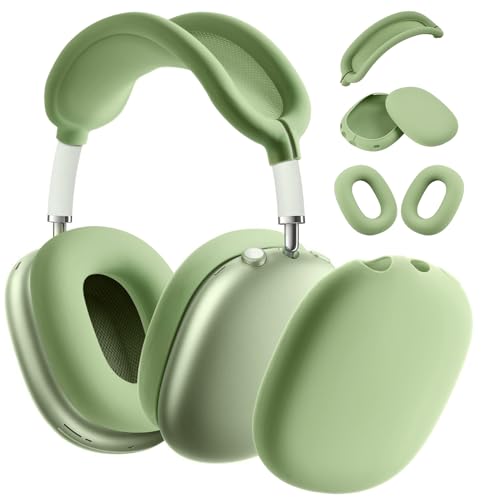 Ainiv Weiche Silikon Ohrpolster Schutz Abdeckungen + TPU Schutzhülle Hülle Cover Case + Kopfband Stirnband Headband Abdeckung für Apple AirPods Max Kopfhörer, Zubehör für Apple AirPods Max (Grün) von Ainiv