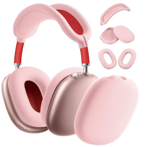 Ainiv Weiche Silikon Ohrpolster Schutz Abdeckungen + TPU Schutzhülle Hülle Cover Case + Kopfband Stirnband Headband Abdeckung für Apple AirPods Max Kopfhörer, Zubehör für Apple AirPods Max (Rosa) von Ainiv