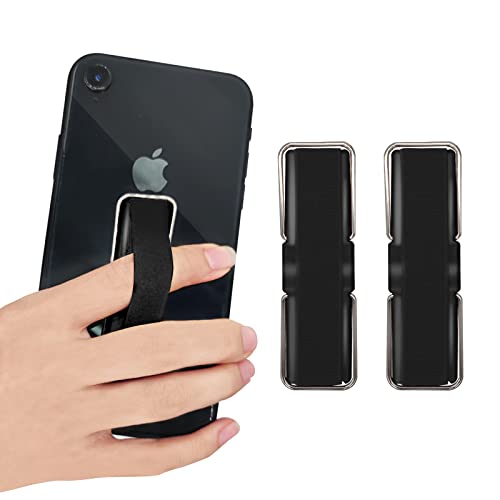 Ainkou 2 x Fingerschlaufe, Handyhalterung, rutschfest, elastisch, Handy-Griff-Halter, Fingerschlaufe mit Ständer für Smartphones – Schwarz von Ainkou