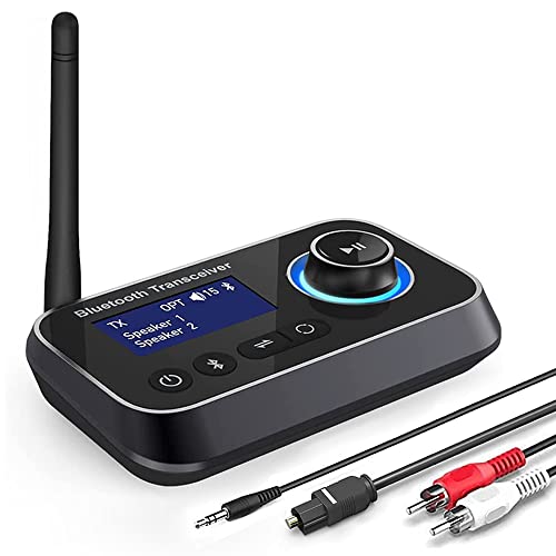 Ainostone Bluetooth 5.0 Empfänger Sender für 2 Kopfhörer Wireless Audio Adapter 2-in-1 Bluetooth Transmitter Bypass mit Low Latency Ein/Ausschalter Anzeige 3.5mm AUX Optisch RCA für TV Stereoanlage PC von Ainostone