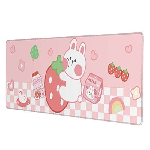 Pink Rabbit Strawberry Gaming Mauspad XL Lang Extended Mousepad Large Keyboard Mouse Mat with Stitched Edge 31.5 X 11.8 Inch von Aiojool