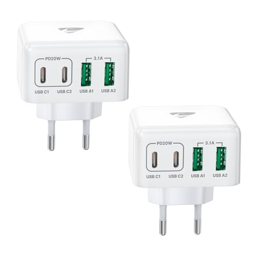 2-Pack USB C Ladegerät, 4 Ports Schnellladegerät PD 3.0 Power Adapter 40W Mehrfach Ladegerät mit USB-C USB-A USBC Netzteil für iPhone 15 14 Pro Max 13 12 11 Mini SE XS XR 8,iPad, Samsung, Handys von Aioneus