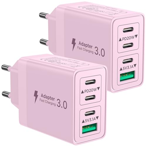 2-Pack USB C Ladegerät, Aioneus 4-Port Netzteil USB C Stecker 40W Schnellladegerät PD 3.0 Power Adapter USB Ladegerät Mehrfach für iPhone 16 15 Plus 14 Pro Max 13 Pro 12 Mini 11,Samsung,Handys Charger von Aioneus