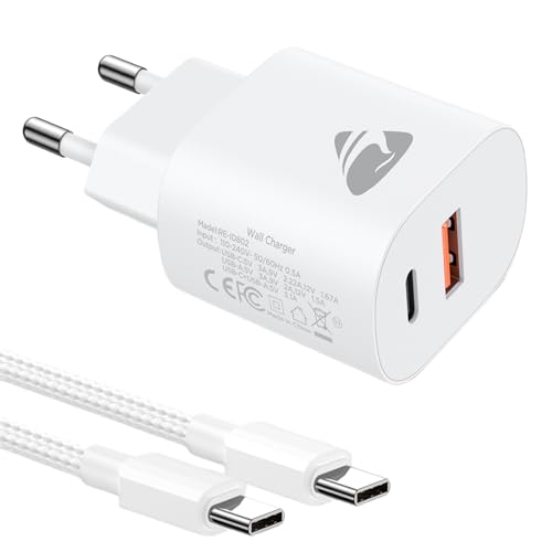 20W USB C Ladegerät Ladekabel für iPhone 16 15 für Samsung Galaxy S24 S23 S22 S21 S20fe S10 S9 S8 A55 A54 A53 A52 A51,Schnellladegerät Netzteil mit 60W Typ C Schnellladekabel 2m,Fast Charger Adapter von Aioneus