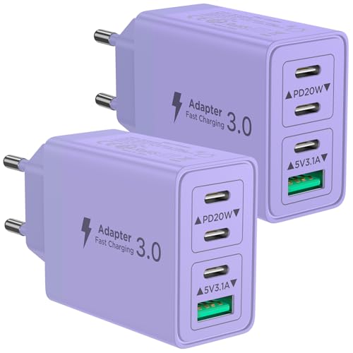 2er Pack USB C Ladegerät, Aioneus 4 Ports Mehrfach Ladegerät mit USB-C und USB-A, 40W Schnellladegerät PD 3.0 Power Adapter USBNetzteil für iPhone 16 15 14 Pro Max 13 12 11 SE 2020 XS, Samsung, Handys von Aioneus