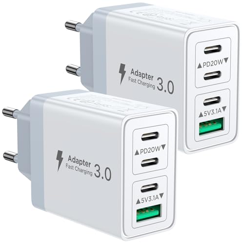 2er Pack USB C Ladegerät, Aioneus 40W 4Port Stecker USBC Adapter Mehrfach Typ C Handy Netzteil für iPhone 16 15 Pro Max Plus XR SE iPad, Samsung Schnellladegerät USB-C Ladestecker Ladeadapter Charger von Aioneus
