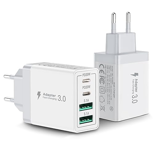 2er Pack USB C Ladegerät, Aioneus 40W Schnellladegerät 4 Ports PD+QC Netzteil, Mehrfach USB C Power Adapter für iPhone 15 Plus 14 Pro Max 13 Pro 12 Mini 11 SE XS XR 8, Samsung, Handy von Aioneus