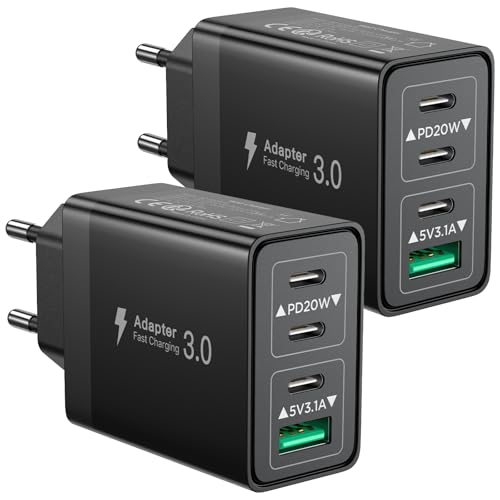 Aioneus USB C Ladegerät, 2-Pack 4Port Ladegerät USBC Adapter 40W Stecker Typ C Schnellladegerät Mehrfach für iPhone 16 15 Pro Max Plus XR SE iPad, Samsung Netzteil USB Ladestecker Ladeadapter Charger von Aioneus