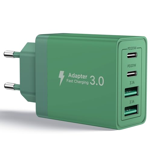 USB C Ladegerät, 4-Port Netzteil mit Intelligent QC USB-A und USB-C Power Adapter, 40W Schnellladegerät Mehrfach USB Charger für iPhone,Samsung und andere Geräte Schnellladen Ladestecker (Dunkelgrün) von Aioneus