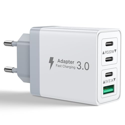 USB C Ladegerät, 4 Ports PD+QC Ladegerät Mehrfach mit USB-C und USB-A, 40W Schnellladegerät USB C Adapter USB-Netzteil für iPhone 16 15 14 Pro Max 13 12 11, Samsung, Handy, iPad, USBC Stecker Charger von Aioneus