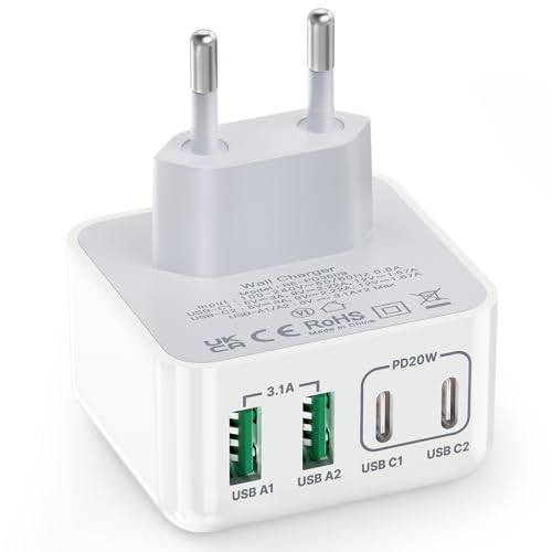 USB C Ladegerät, Aioneus 40W 4 Ports Mehrfach Ladegerät, Schnellladegerät PD 3.0 Power Adapter mit USB-C USB-A USBC Netzteil für iPhone 15 14 Pro Max 13 12 11 Mini SE XS XR 8,iPad, Samsung, Handys von Aioneus