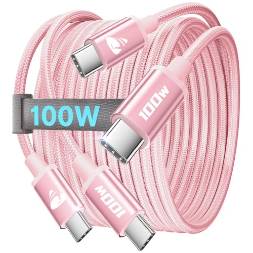 USB C auf USB C Kabel 100W, [2Stück 1M+1M] USB C Kabel 5A Schnellladekabel USB C auf USB C PD 4.0 USB C Ladekabel für iPhone 16 15 Pro Max, Samsung S24 S23 S22 S21, iPad Pro, MacBook Pro/Air,Rosa von Aioneus