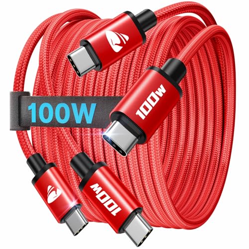 USB C auf USB C Kabel [2Stück 3M+3M] 100W Schnellladekabel USB C auf USB C 5A Lang USB Typ C Ladekabel für iPhone 16 Pro Max, iPhone 15, Samsung S24 S23 S22, iPad Pro, MacBook Pro/Air, Pixel von Aioneus