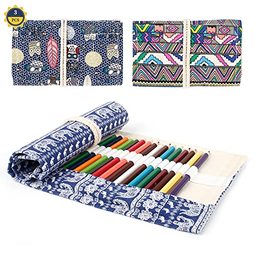 3 Stück Leinwand Stifterolle 36 Stifte Federmäppchen Buntstifte Tasche Bleistift Wrap Organizer Tragbar Stifterolle Mäppchen Bleistifthalter für Künstler Schule Büro von Aipaide