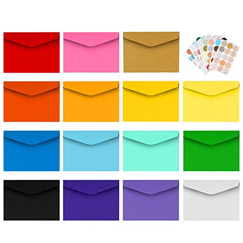 Mini Umschläge 150 Stücke Mehrfarbig Briefumschläge Kleine Umschläge mit 165 Stücke Runde Aufkleber für Weihnachten Geschenke Karten Hochzeit Geburtstag von Aipaide
