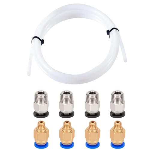 Aiqeer 1 Meter 3D Drucker PTFE Teflonrohr, mit 4 Stück PC4-M6 Pneumatik Verbinder und 4 Stück PC4-M10 Pneumatik Verbinder von Aiqeer