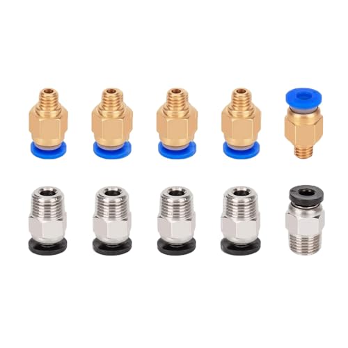 Aiqeer 10 Stück 3D Drucker Pneumatik Verbinder Set (5 Stück 3D Drucker PC4-M6 Pneumatik Schnellverbinder und 5 Stück 3D Drucker PC4-M10 Pneumatik Gerade Verbinder) von Aiqeer