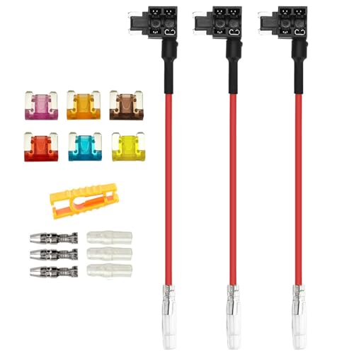 Aiqeer 3 Stück 12V / 24V Low-Profile Add-a-Circuit Sicherung Taps, Auto Piggyback Sicherungshalter mit Kabelbaum, Gratis 6 Stück Micro Flachsicherungen und Sicherungszieher (Butt Terminal) von Aiqeer