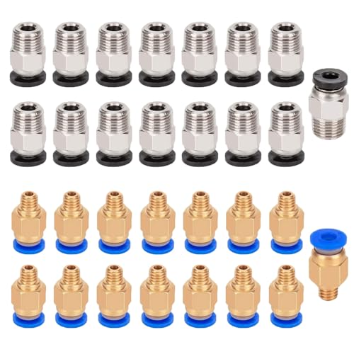 Aiqeer 30 Stück 3D Drucker Pneumatik Verbinder Set (15 Stück 3D Drucker PC4-M6 Pneumatik Schnellverbinder und 15 Stück 3D Drucker PC4-M10 Pneumatik Gerade Verbinder) von Aiqeer