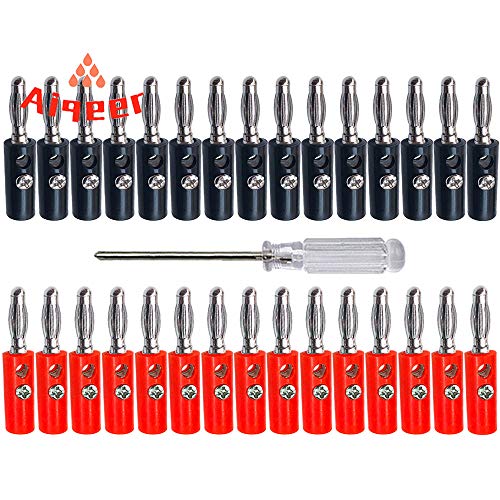 Aiqeer 30 Stück 4 mm Bananenstecker, Vernickelt Banane Lautsprecher Stecker, Lötfreier Bananensteckeradapter, für Lautsprecher, Audio/Video-Empfänger (Rot, schwarz) von Aiqeer