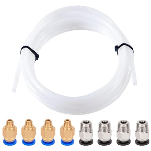 Aiqeer 5 Meter 3D Drucker PTFE Teflonrohr, mit 4 Stück PC4-M6 Pneumatik Verbinder und 4 Stück PC4-M10 Pneumatik Verbinder von Aiqeer