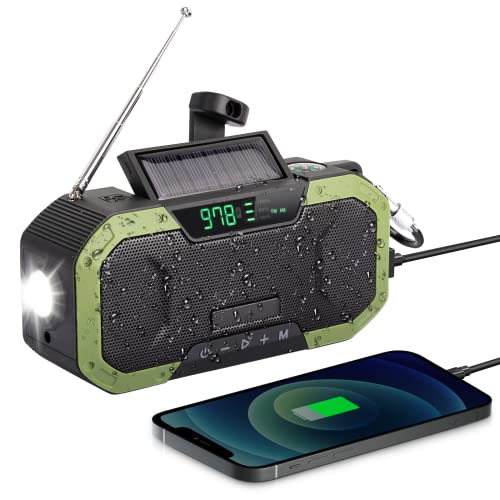 AirCover Solar Radio, 5000mAh AM/FM Kurbelradio, Tragbares Notfallradio, IPX5 Dynamo Wetterradio mit Wiederaufladbare Batterie USB Powerbank, LED Taschenlampe, SOS Alarm, Kompass für Outdoor Camping von AirCover