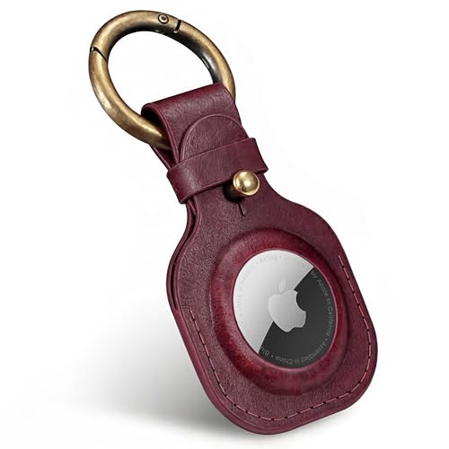 AirGear® QuadTag - Airtag Schlüsselanhänger Leder, Airtag Anhänger Leder, Hülle Leder, kompatibel mit Apple Airtag (Bordeaux Braun) von AirGear