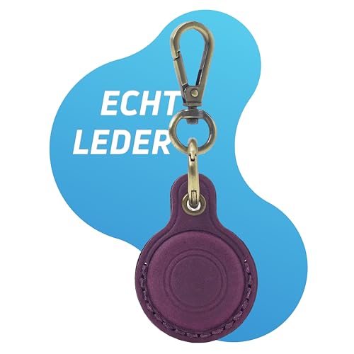 AirGear® RetroDrop - Airtag Schlüsselanhänger Leder ECHT, Anhänger aus Echtem Leder, Hülle aus Echtleder, Handmade - kompatibel mit Apple Airtag (Purple) von AirGear