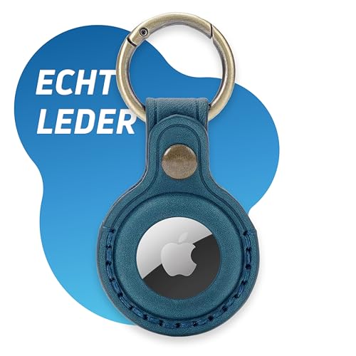 AirGear® RetroDrop Pro - Airtag Schlüsselanhänger Leder ECHT, Anhänger aus Echtem Leder, Hülle aus Echtleder, Premium Echtleder - kompatibel mit Apple Airtag (Dark Blue) von AirGear