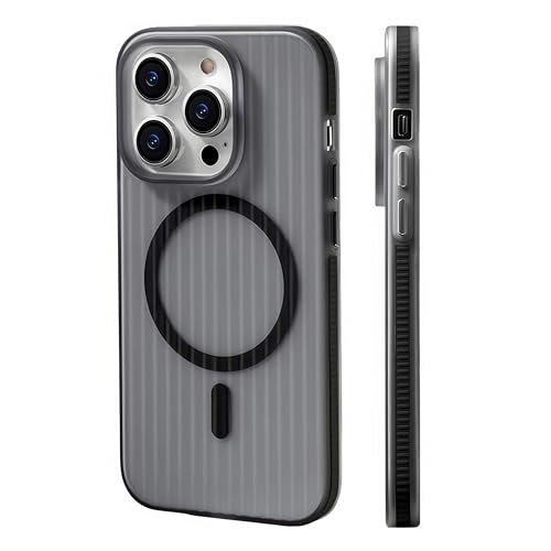 AirGear® Wavy - iPhone 15 Hülle MagSafe - Handyhülle iPhone 15, Hülle iPhone 15, iPhone 15 Case MagSafe - kompatibel mit MagSafe (Grey-Black, iPhone 15) von AirGear