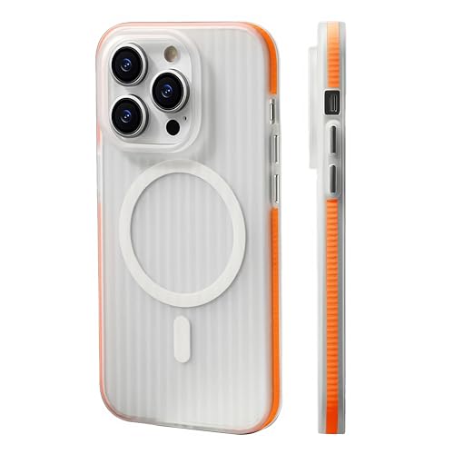 AirGear® Wavy - iPhone 15 Hülle MagSafe - Handyhülle iPhone 15, Hülle iPhone 15, iPhone 15 Case MagSafe - kompatibel mit MagSafe (White-Orange, iPhone 15) von AirGear