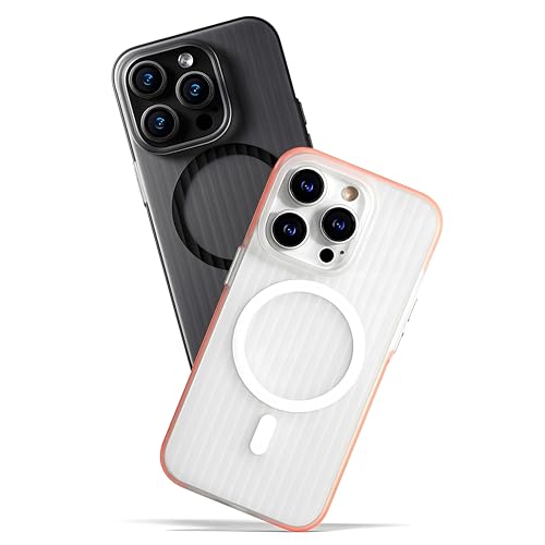 AirGear® Wavy - iPhone 15 Pro Max Hülle MagSafe - Handyhülle, Case Kompatibel Mit MagSafe (White-Orange) von AirGear