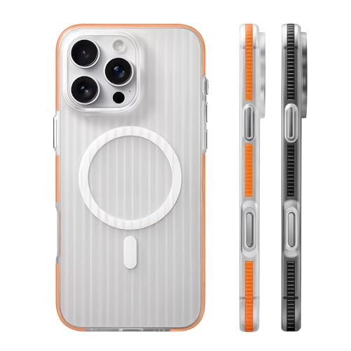 AirGear® Wavy - iPhone 16 Pro Max Hülle MagSafe - Handyhülle iPhone 16 Pro Max, Hülle iPhone 16 Pro Max, iPhone 16 Pro Max Case MagSafe - kompatibel mit Mag-Safe (White-Orange, iPhone 16 Pro Max) von AirGear