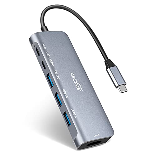 USB C Hub, 6-in-1 USB C Adapter mit 4K HDMI, Stromversorgung, USB-C-Datenanschluss, 3 USB-3.0 Anschlüsse, Kompatibel für MacBook, iPad Pro, Surface Go, Pixelbook, XPS, Nintendo Switch und mehr von Aircover