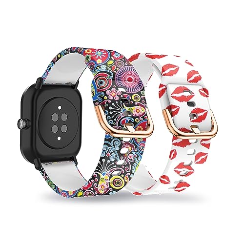 AireWiki 2-PCS Silikon Armbänder Kompatibel mit Amazfit GTS 3/ GTS 2/ GTS 2 mini/GTS 2e- Muster Sport Weiches Ersatzband Für Damen Herren Armband (5) von AireWiki