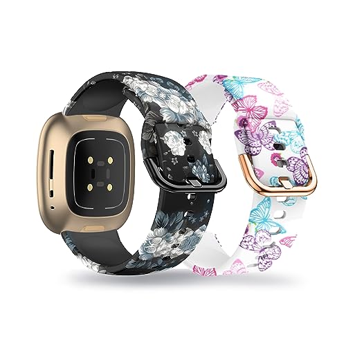 AireWiki 2-PCS Silikon Armbänder Kompatibel mit Fitbit Sense/Sense 2- Muster Sport Weiches Ersatzband Für Damen Herren Armband Für Fitbit Sense/Sense 2 (4) von AireWiki