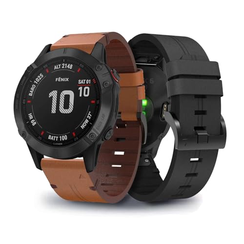AireWiki 2-Stück Leder Armbänd Kompatibel mit Garmin Fenix 6S / Fenix 6S Pro - Quick-Fit Armband [ Schwarz+Braun] Für Damen Herren Echte Ersatzband mit Uhrenarmband (Schwarz+Braun) von AireWiki