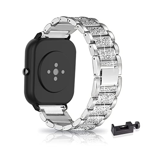 AireWiki Armband Kompatibel mit Amazfit Bip 3 Pro/Bip 3/Bip U Pro/Bip U/Bip s/Bip S Lite Armband Edelstahl Für Herren Damen Elegant Metall Uhrenarmband (Silber) von AireWiki