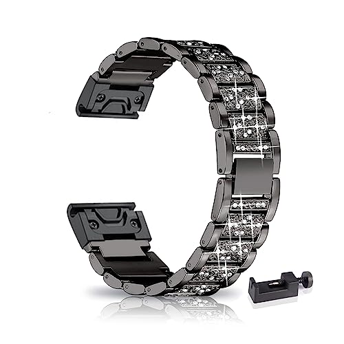 AireWiki Armband Kompatibel mit Garmin Forerunner 955/935/ 945/ Fenix 7/ Fenix 6 PRO/Fenix 5 Plus Armband Edelstahl Für Herren Damen Elegant Metall Uhrenarmband (Schwarz) von AireWiki