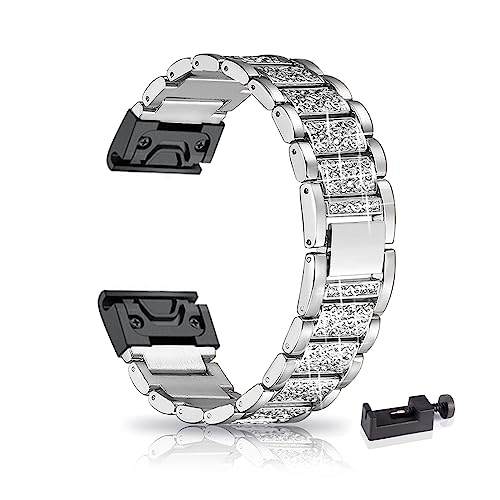 AireWiki Armband Kompatibel mit Garmin Forerunner 955/935/ 945/ Fenix 7/ Fenix 6 PRO/Fenix 5 Plus Armband Edelstahl Für Herren Damen Elegant Metall Uhrenarmband (Silber) von AireWiki