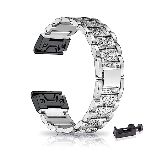 AireWiki Armband Kompatibel mit Garmin Forerunner 955/935/ 945/ Fenix 7/ Fenix 6 PRO/Fenix 5 Plus Armband Edelstahl Für Herren Damen Elegant Metall Uhrenarmband (Silber) von AireWiki