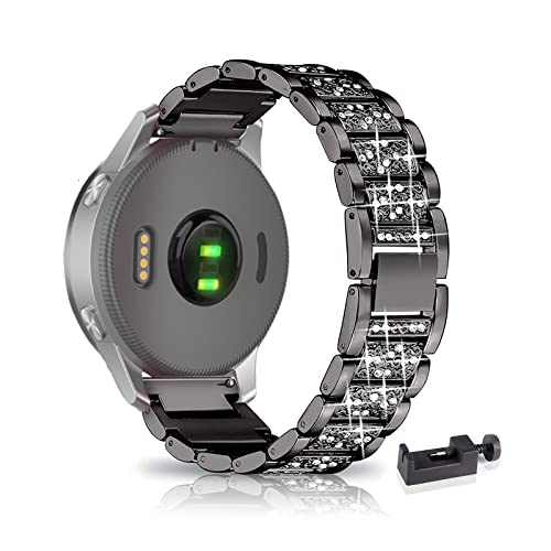 AireWiki Armband Kompatibel mit Garmin vivoactive 4s Armband Edelstahl Für Damen Herren Elegant Glänzend Metall Uhrenarmband Für Garmin vivoactive 4s (Schwarz) von AireWiki