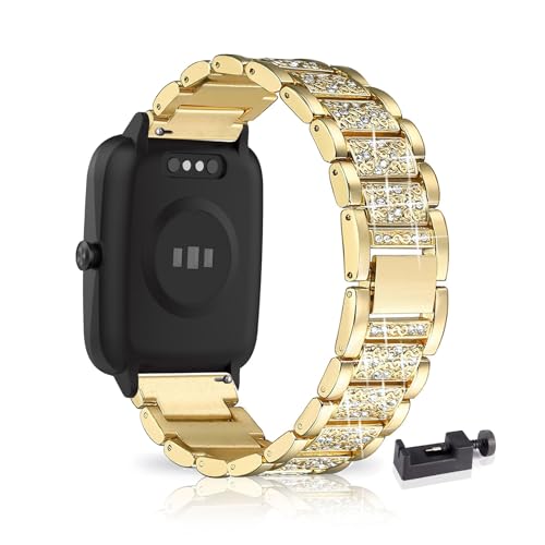 AireWiki Armband Kompatibel mit Lifebee/Letsfit ID205L ID205 Armband Edelstahl Für Damen Herren Elegant Glänzend Metall Uhrenarmband Für Lifebee/Letsfit ID205L ID205 (Gold) von AireWiki