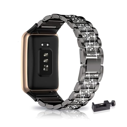 AireWiki Armband Kompatibel mit Oppo Watch Free Armband Edelstahl Für Damen Herren Elegant Glänzend Metall Uhrenarmband Für Oppo Watch Free (Schwarz) von AireWiki