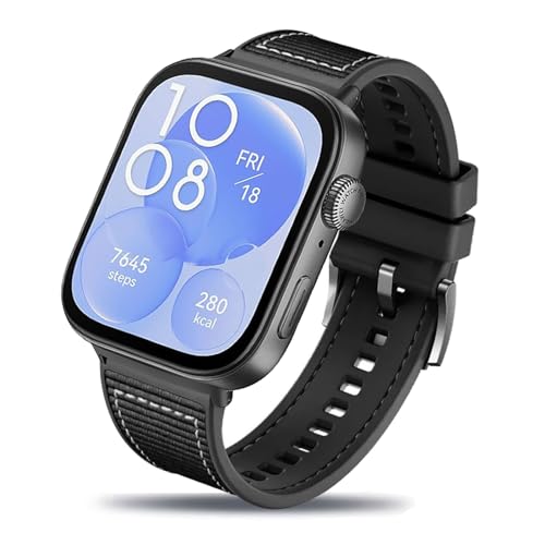 AireWiki Band Für Huawei Watch Fit 3 Armbänder Silikon + Nylon Sport Ersatzband Kompatibel mit Huawei Watch Fit 3 (schwarz) von AireWiki
