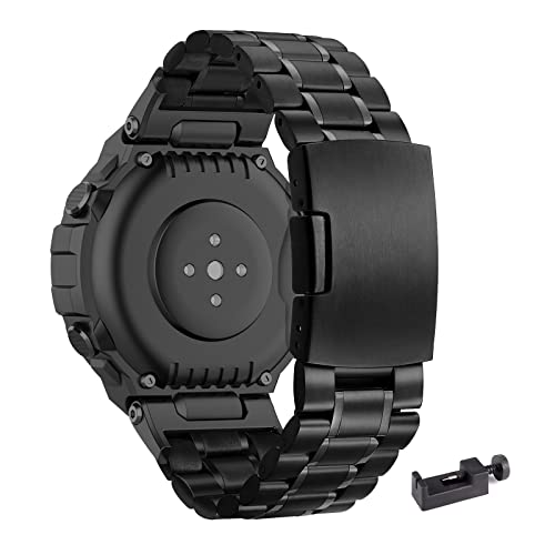 AireWiki Edelstahl Armband Kompatibel mit Amazfit T-Rex 2/Amazfit T-Rex/T-Rex Pro Armband Für Herren Damen Elegant Metall Uhrenarmband Für Amazfit T-Rex 2/ T-Rex/T-Rex Pro (Schwarz,T-Rex/T-Rex Pro) von AireWiki