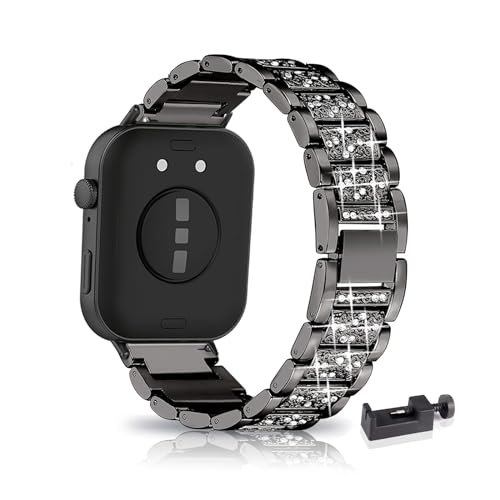 AireWiki Glänzend Edelstahl Armband Kompatibel mit Huawei Watch Fit 3 Band Für Damen Herren Elegant Metall Uhrenarmband Für Huawei Watch Fit 3 (Schwarz) von AireWiki