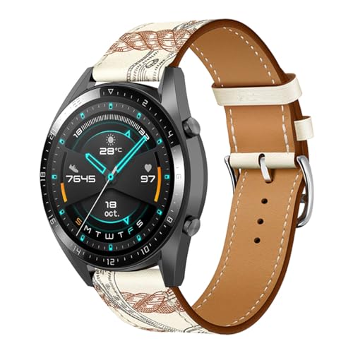 AireWiki Leder Armbänd Für HUAWEI WATCH GT 46mm Armband Für Damen Weiches Herren Echte Ersatzband Uhrenarmband Kompatibel mit HUAWEI WATCH GT 46mm (1) von AireWiki