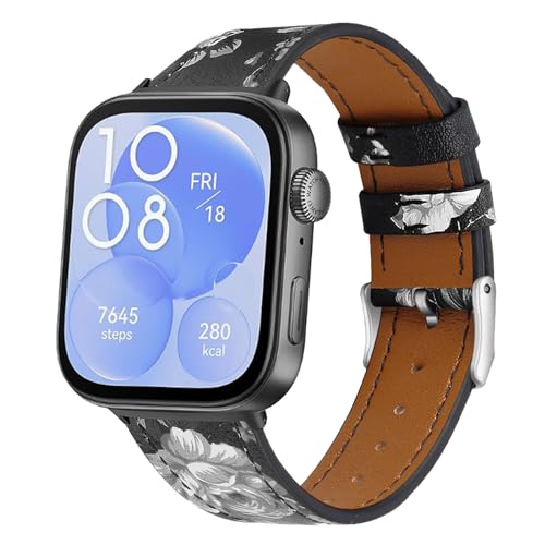 AireWiki Leder Armbänd Kompatibel mit Huawei Watch Fit 3 Armband Rundschnalle Für Damen Herren Echte Ersatzband mit Uhrenarmband Für Huawei Watch Fit 3 (7) von AireWiki