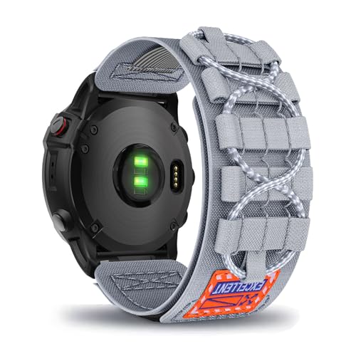AireWiki Nylon Armband Kompatibel mit Garmin descent mk3 43mm Uhrarmband Stoff Sport Klettverschluss Quick Fit Armbänder Ersatz für Garmin descent mk3 43mm (grau) von AireWiki